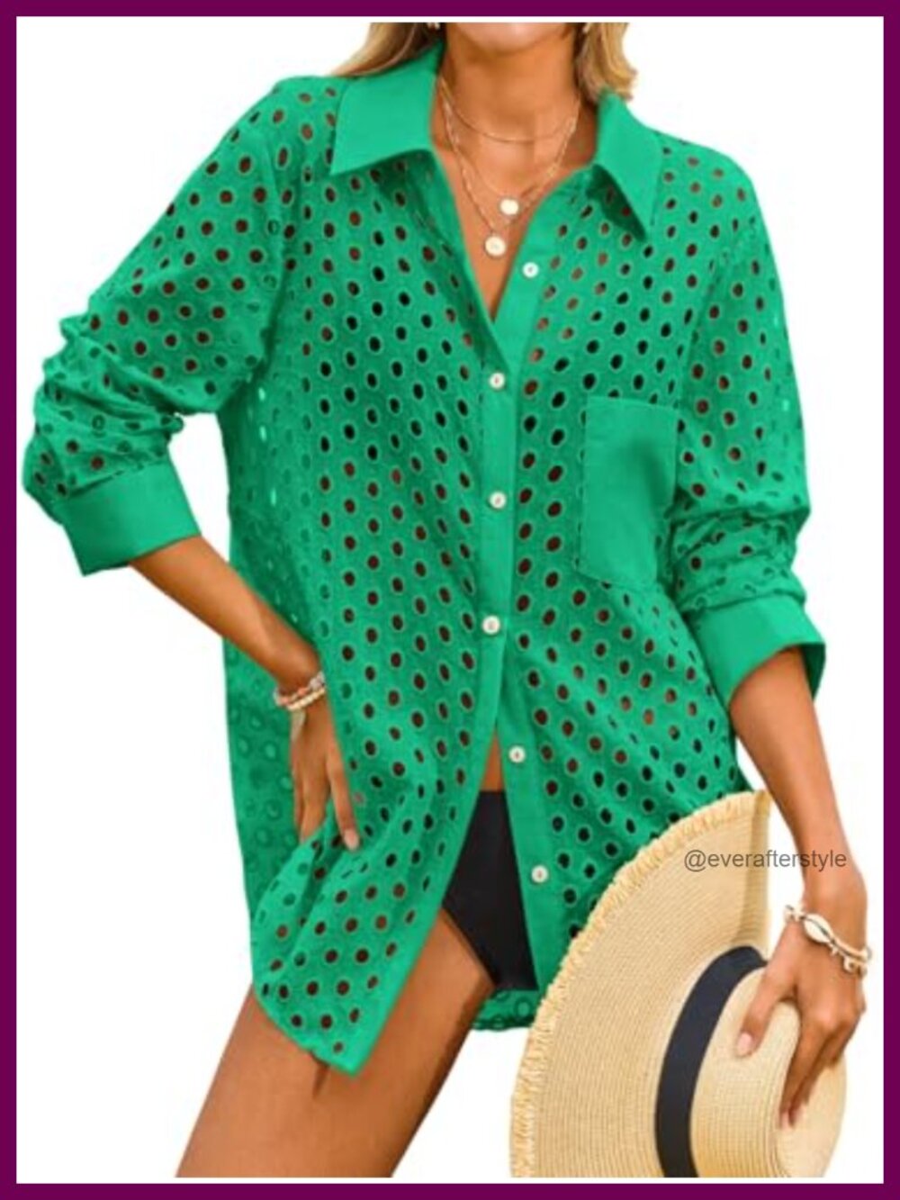 Women's Hollow Out Swimsuit Coverup Button Down Beach Cover Up